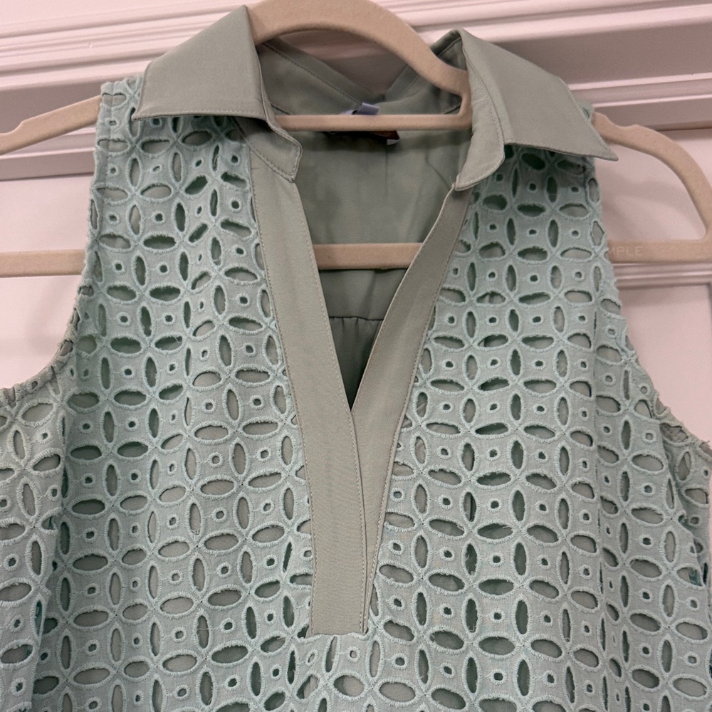 Mint Green Sleeveless Eyelet Dress - Picture 2 of 6